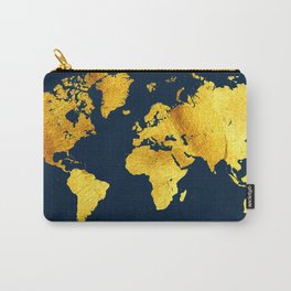 Royal Blue and Gold Map of The World - World Map for your walls Carry-All Pouch