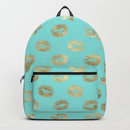 Gold Kisses, Aqua with Gold Lips Backpack