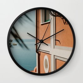 Praiano spring view | Fine art photo print of Itlian Amalfi coast orange house with sea view Wall Clock