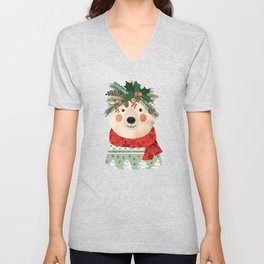 Polar Bear With Christmas Flowers V Neck T Shirt
