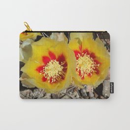 Prickly Pear Twin Blooms Carry-All Pouch | Stones, Photo, Sunshine, Gravel, Dry, Sunlight, Desert, Color, Sun, Arid 