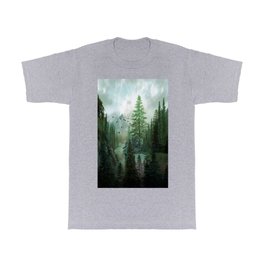 Mountain Morning 2 T Shirt | Beauty, Curated, Pine, Digital, Home Decor, River, Tree, Watercolor, Clouds, Adventure 