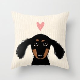 Dachshund Love | Cute Longhaired Black and Tan Wiener Dog Deko-Kissen