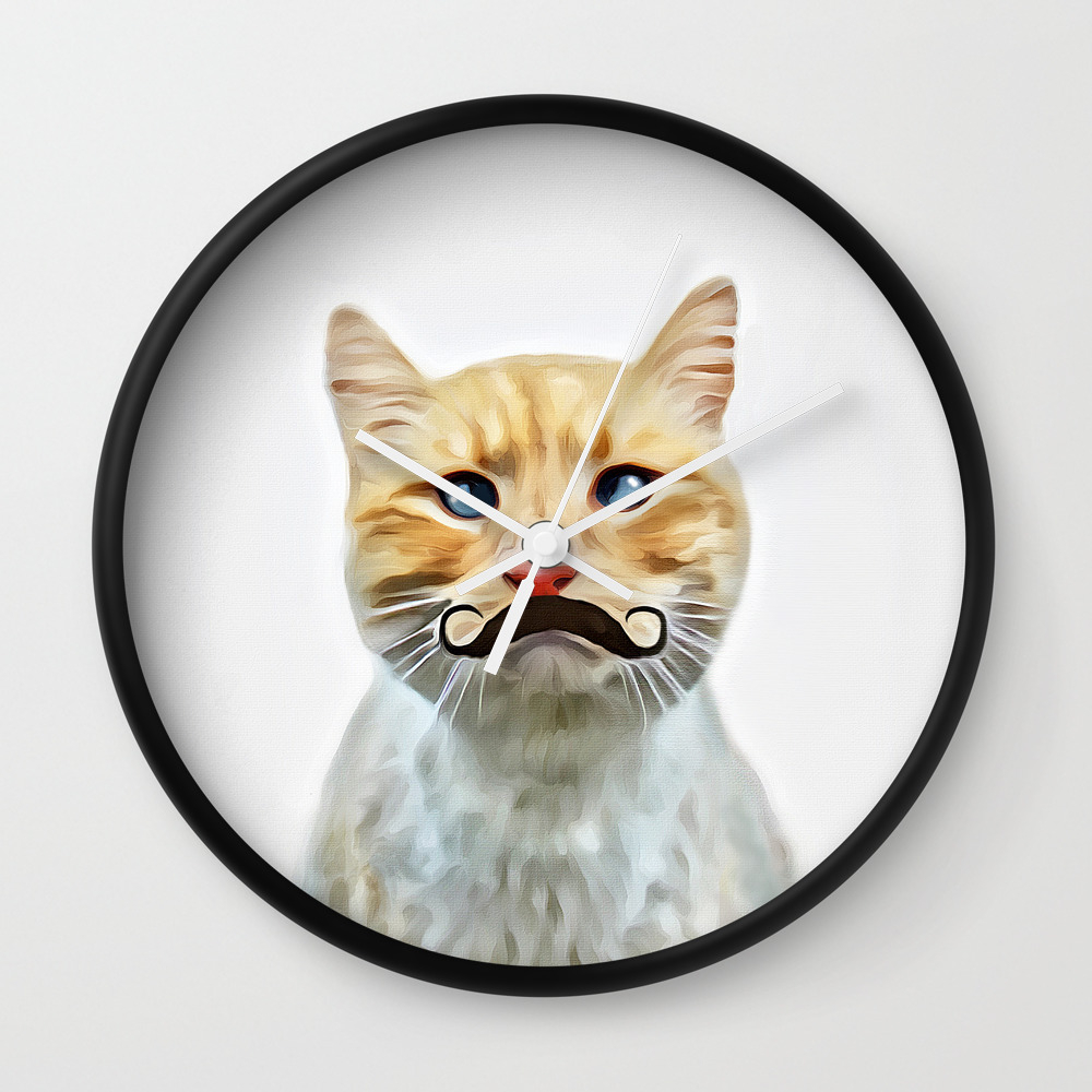 Chat Avec Une Moustache Cat With A Mustache In French Wall Clock By Theholidayguild Society6