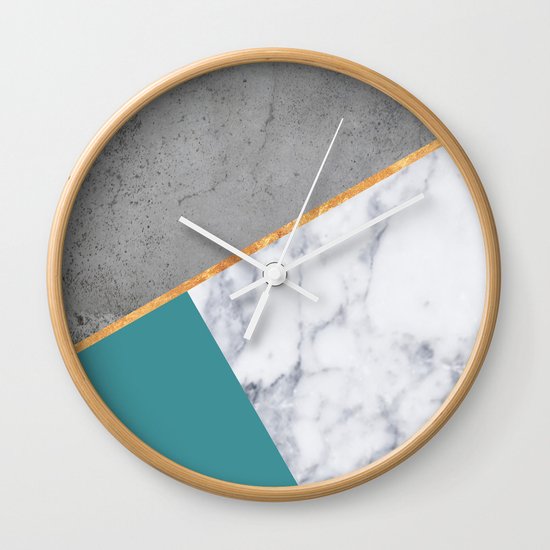 Marble Teal Gold Gray Geometric Wall Clock By Marilenaxiari Society6