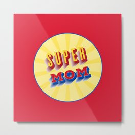 Super mom. Illustration with 3D lettering in superhero comics style  Metal Print