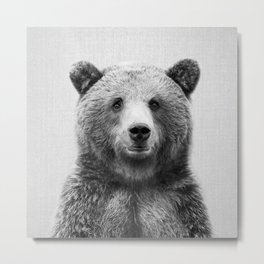 Grizzly Bear - Black & White Metal Print