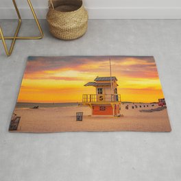Clearwater Beach Ocean Sunrise Lifeguard Hut Yellow Sky Summer Print Rug