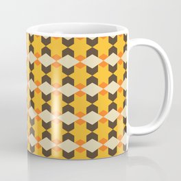 Hexagon and star, 70s, vintage, yellow, orange, brown, line art, pattern Print for Modern minimalist Room Decoration Coffee Mug