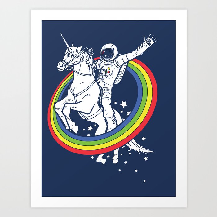 Astronaut riding a unicorn Art Print by