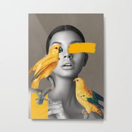 Girl with Parrots Metal Print
