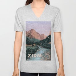 Zion National Park, Utah, USA Illustrated National Parks V Neck T Shirt