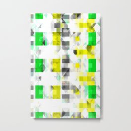 symmetry graphic design pixel geometric square pattern abstract background in green yellow Metal Print