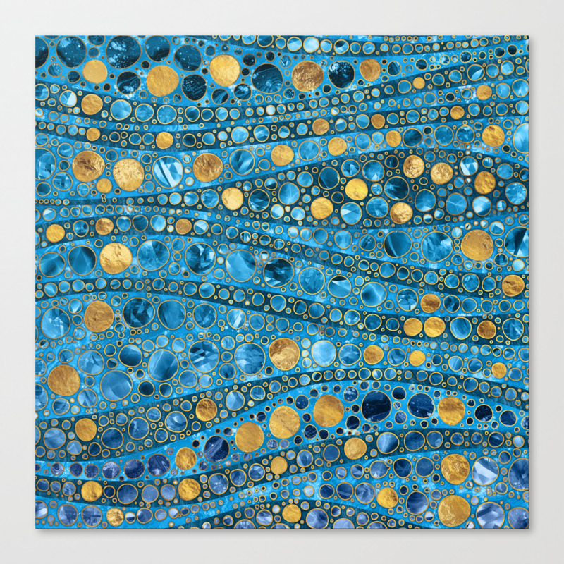 Dot Art Waves Blue Gemstone And Gold Canvas Print By K9printart Society6