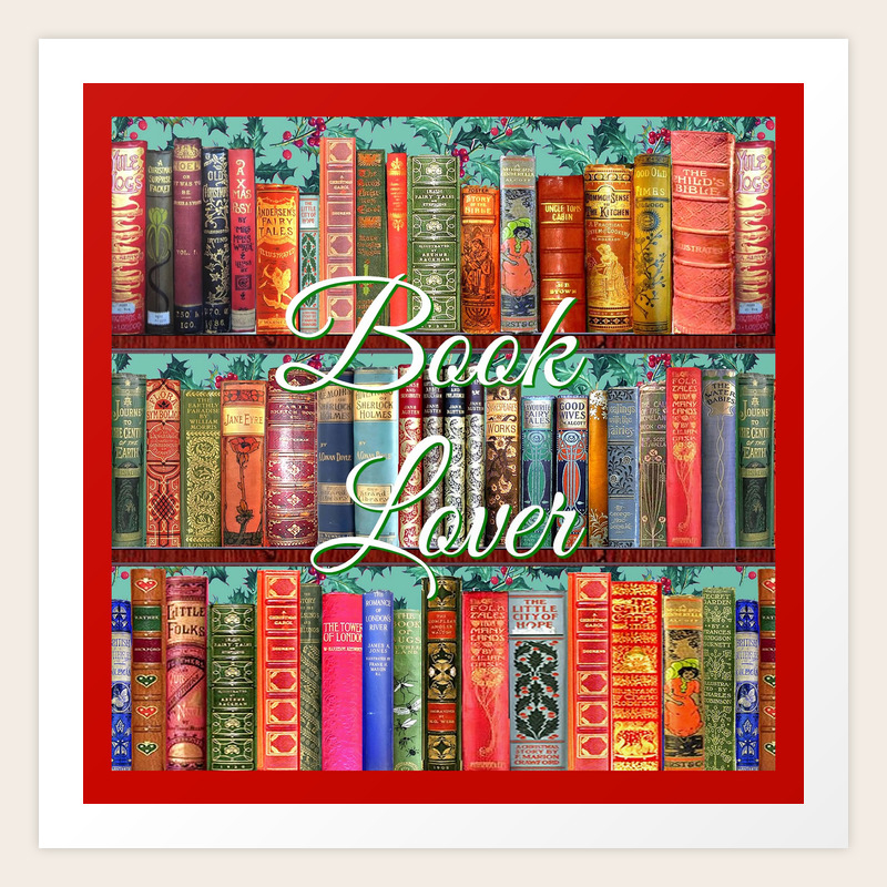 vintage books christmas bookshelf holly wallpaper holidays holly bookworm bibliophile art print by magentarose