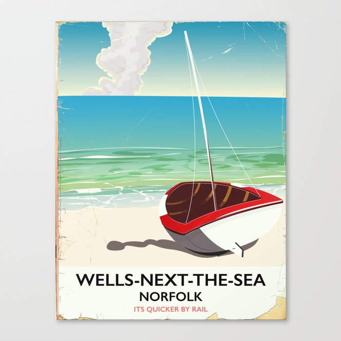 Wells Next The Sea Norfolk Vintage Beach Poster Canvas Print By Vintage Beach Poster Canvas Print