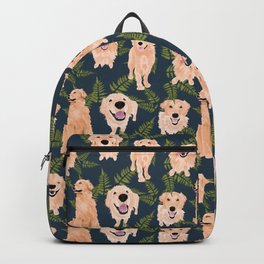 Golden Retrievers and Ferns on Navy Backpack