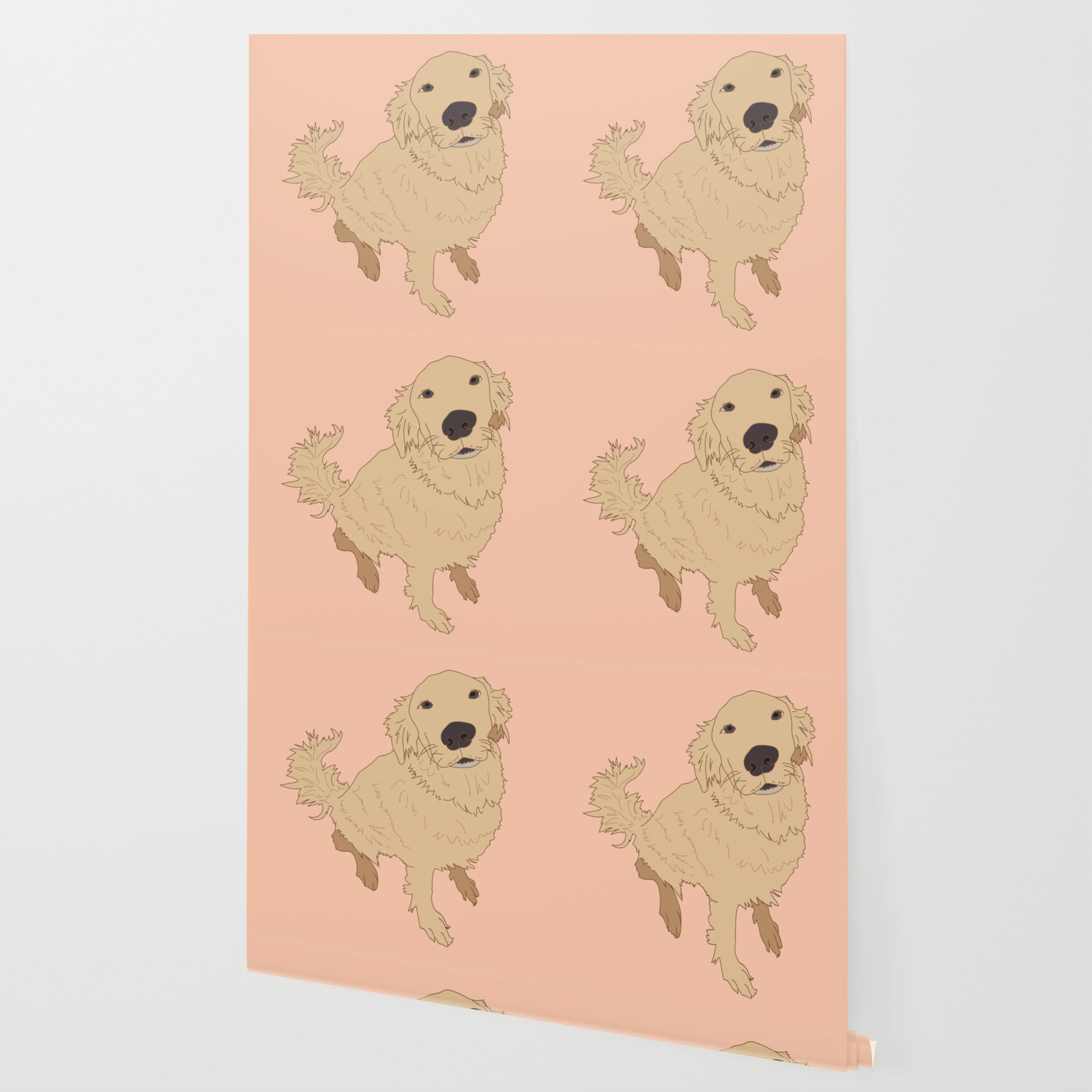 Golden Retriever Love Dog Illustrated Print Wallpaper By