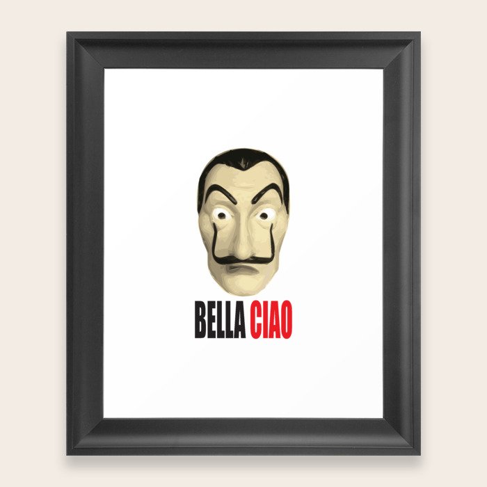 dali mask la casa de papel bella ciao framed art print by mimogoshopping
