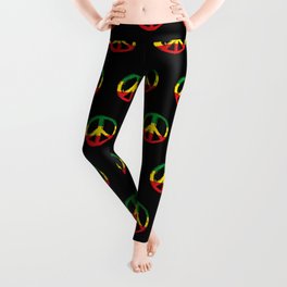 Peace Symbol pattern with Reggae Colors (black background) Leggings