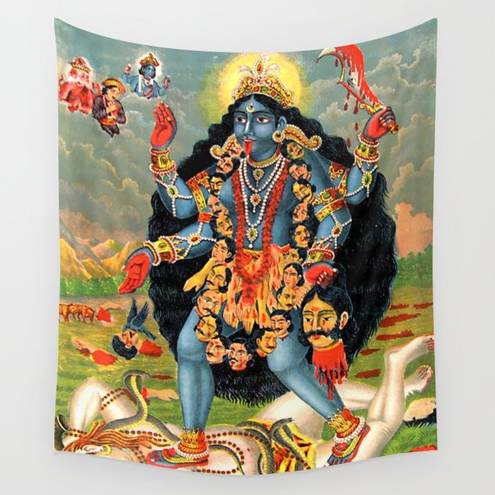 Huge Cotton Fabric Goddess Kali 43" X 30" Tapestry