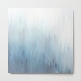 Abstract Blue Ombre Misty Forest Metal Print