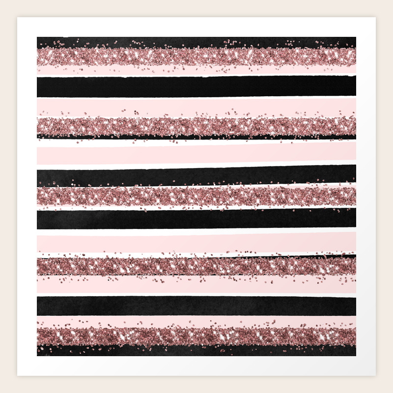 girly rose gold pink black glitter stripes pattern art print by lafemmeart
