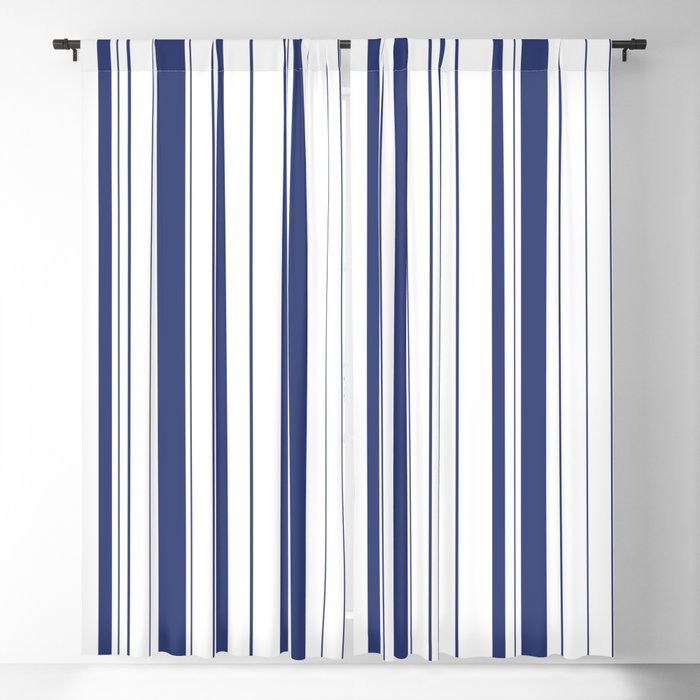 White Indigo Blue Stripe Asymmetrical, Navy Blue Striped Curtains