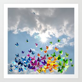 Butterflies in blue sky Art Print | Leggings, Collage, Bikertanks, Tanktops, Butterflies, Rectangularpillows, Carry Allpouches, Hoodies, Totebags, Pop Art 