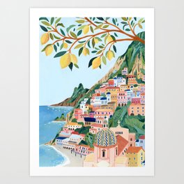 Positano, Italy Art Print | Italy, Summer, Acrylic, Painting, Travel, Curated, Travelposter, Positano, Europe, Holiday 