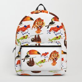 Rainforest animals 2 Backpack | Digital, Painting, Sloth, Acrylic, Wildlife, Monkey, Illustration, Animal, Tiger, Toucan 