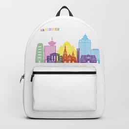 Vancouver skyline pop Backpack | Digital, Retro, Pop Art, Northamerica, Monuments, Graphicdesign, Panoramic, Illustration, Color, Colorfull 