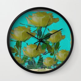 SHABBY CHIC TURQUOISE ANTIQUE IVORY YELLOW ROSE GARDEN Wall Clock