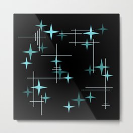 Mid Century Modern Stars Black Teal Metal Print | Modern, Geometric, Atomicera, 1940S, 1950S, Lines, Art, Mid Century Modern, Pattern, Minimalist 