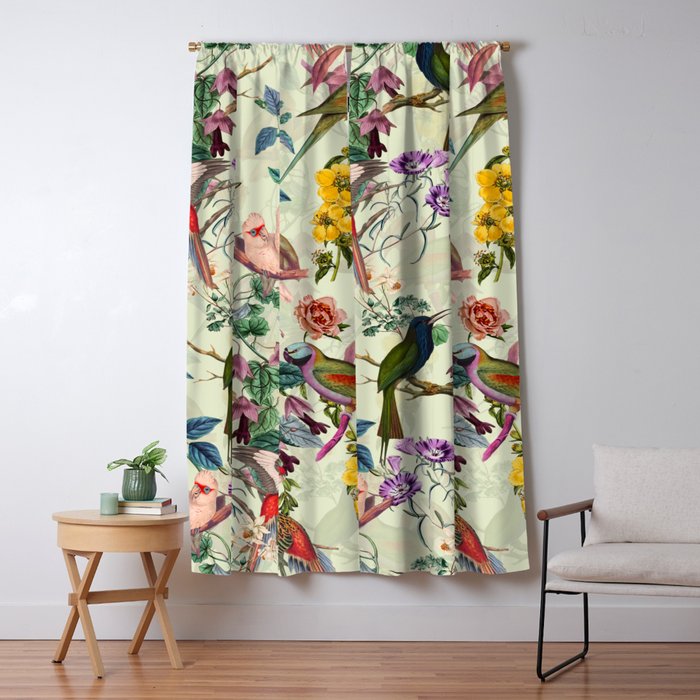 Fl And Birds Viii Blackout Curtain By Burcukorkmazyurek Society6 - Curtains With Birds