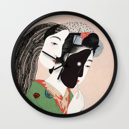 Japanese art  - Other half whisper Wall Clock | Pop Art, Modern, Contemporary, Watercolor, Ink, Portrait, Pink, Digital, Street Art, Japanese 