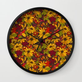 autumn flowers and leaves Wall Clock