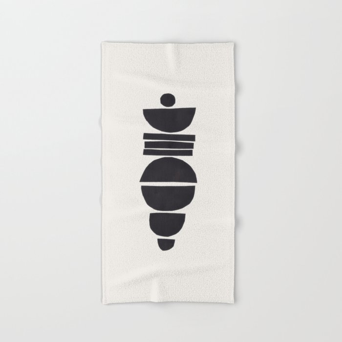 Black White Minimalist Mid Century Paper Collage Funky Black Ink Tribal Geometric By Ejaaz Haniff Hand Bath Towel By Enshape Society6