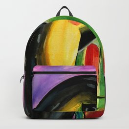 Forbidden Love - Tucan & Pelican  Backpack | Cayecaulker, Pelican, Pink, Painting, Watercolor, Pattern, Tucan, Belize, Caribbean, Colorful 