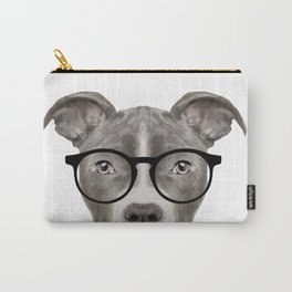 Pit bull with glasses Dog illustration original painting print Carry-All Pouch
