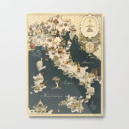 Gastronomic Map of Italy 1949 Metal Print | Drawing, Vintage 