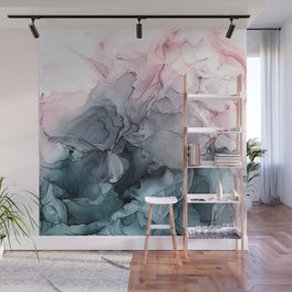 Blush and Payne's Grey Flowing Abstract Painting Wall Mural | Decor, Ink, Contemporary, Navy, Digital, Light, Blushpink, Fluidart, Grey, Abstract 