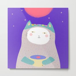 strawbeRRy mOOn  Metal Print | Starry, Mug, Cats, Cute, Moon, Colorful, Animal, Painting, Kitten, Night 