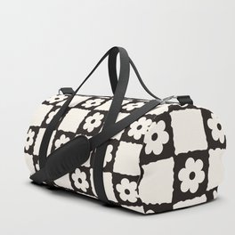 Retro Flower Checker in Black&White Duffle Bag