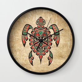 Vintage Red and Green Haida Spirit Sea Turtle Wall Clock