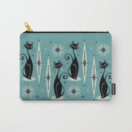 Mid Century Meow Retro Atomic Cats on Blue Carry-All Pouch