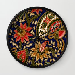 Indonesian Batik Floral Pattern With Fans Wall Clock