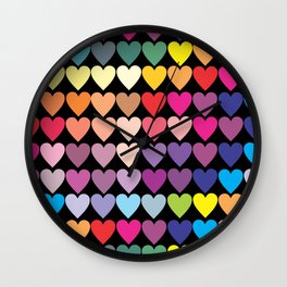 Colorful Heart Pattern on Black Wall Clock