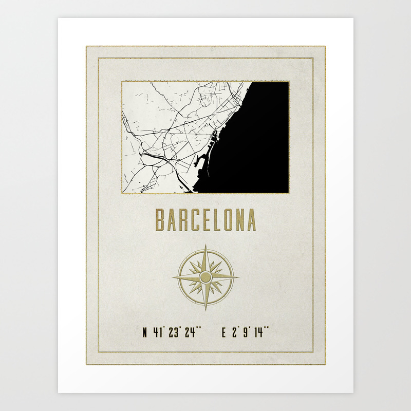 Barcelona Vintage Map And Location Art Print By Mapmaker Society6