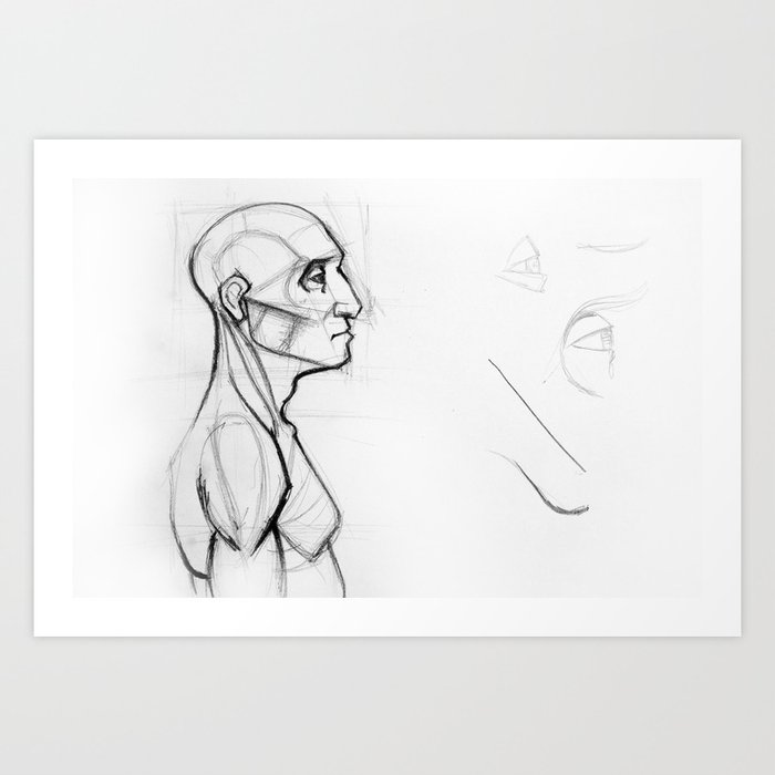 Outline Drawing Sketch Of Side Profile Of A Human Male Head And Torso Anatomy Illustration Art Print By Oanaunciuleanu Society6